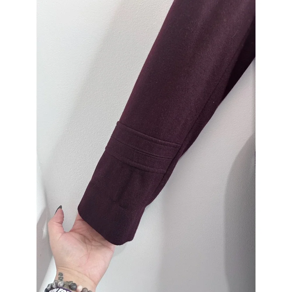 Michael Kors Plum Purple Wool Blend Belted Trench Pea Coat Sz 12 Gold‎ Buttons